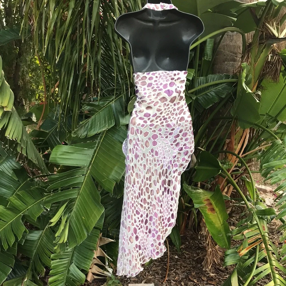 Nueva burn out asymmetric halter dress with high slit - Picture 7 of 11